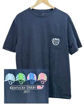 Vineyard Vines Navy Kentucky Derby 2013 T-Shirt with Helmet Graphics Size Large